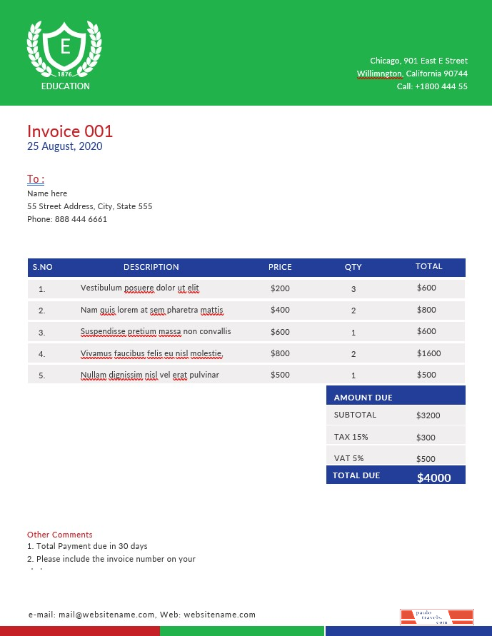 A4 Education Invoice Template PSD template